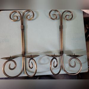 Pair of Double Arm Wrought Iron Wall Sconce Candle Holders